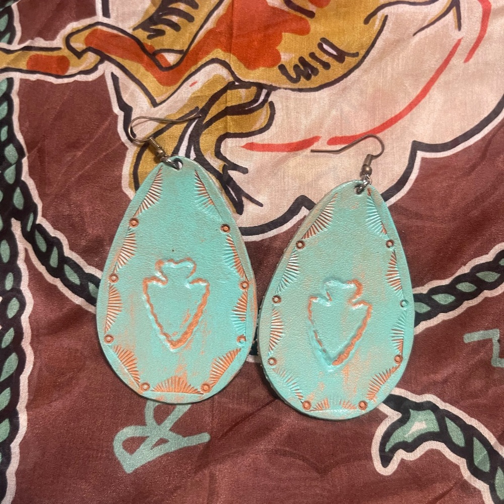 Turquoise leather earrings